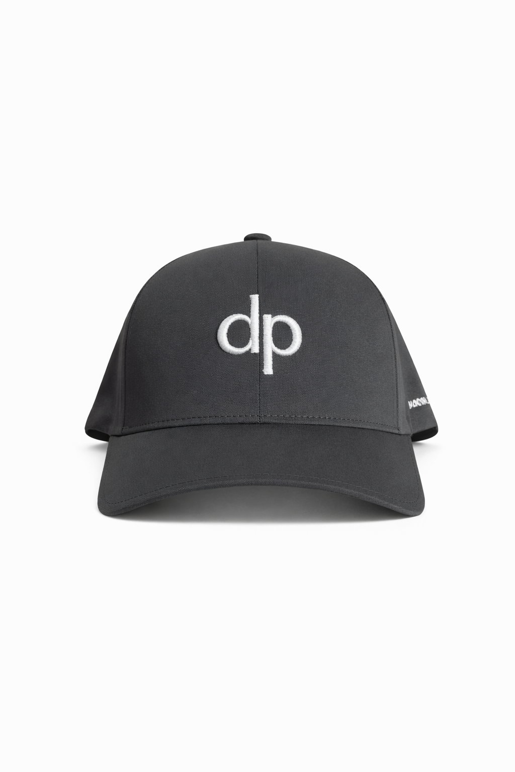 Donato Palangio grey tech hat with embroidered dp logo, front view